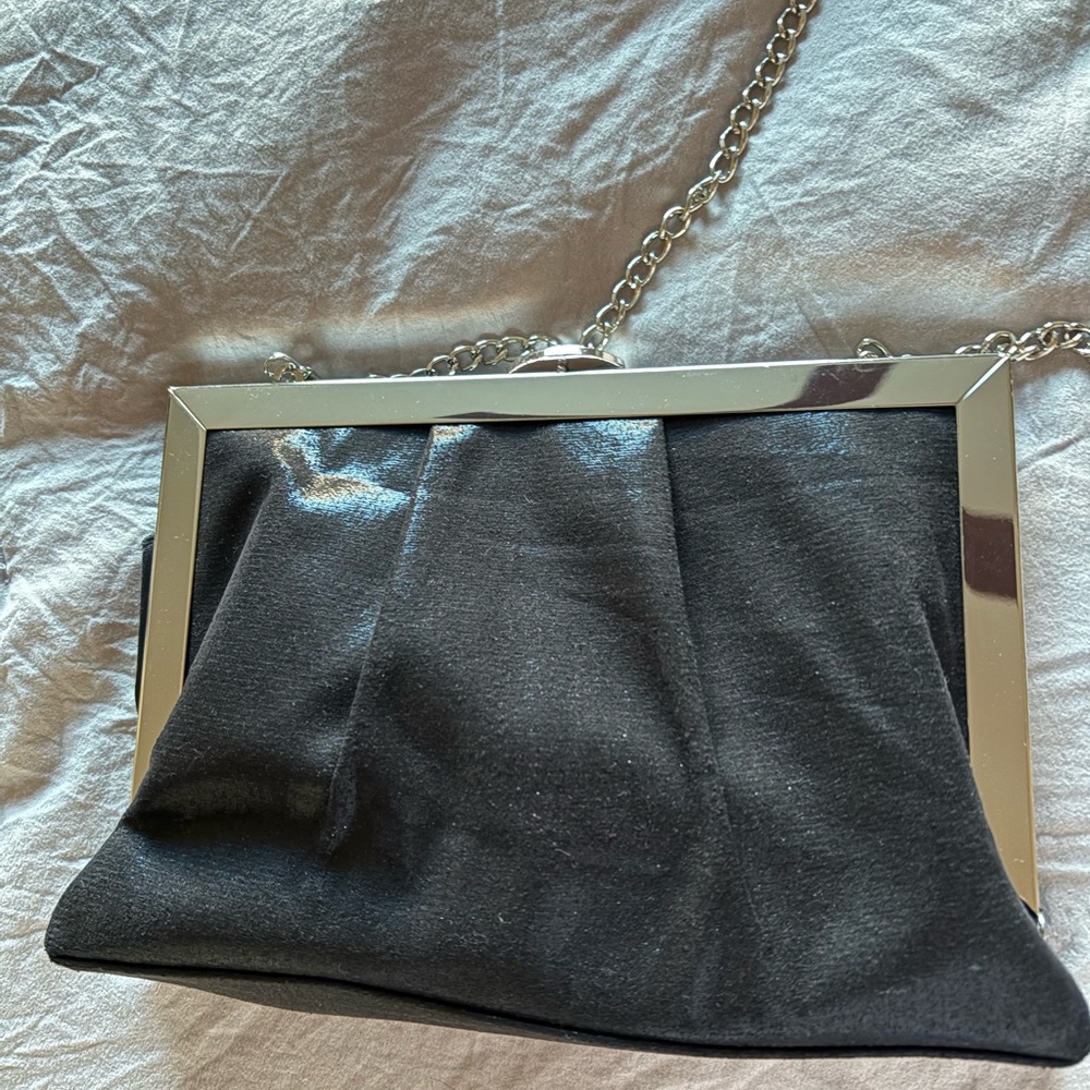 Elegant Black Clutch Bag with Silver Accents